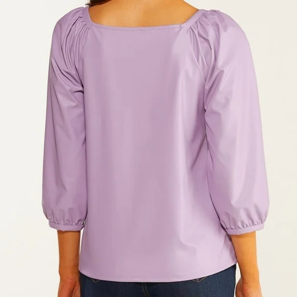Lavender Faux Leather 3/4 Sleeve Top - Picture 2 of 4